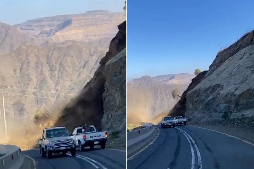 انهيار طريق في ريزا التركية ونجاة سائق سيارة بأعجوبة